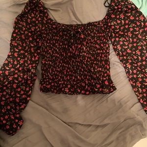 Flower off the shoulder cropped shirt